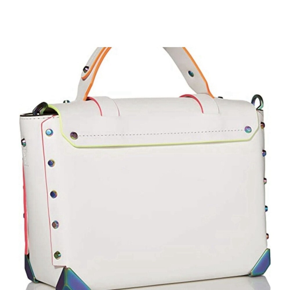 Michael Kors Manhattan Satchel Optic White Rainbow Stud Leather Bag - Picture 5 of 16
